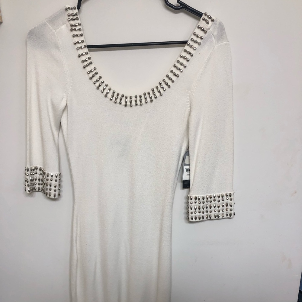 NWT white Guess low back silver beaded dress Sz S